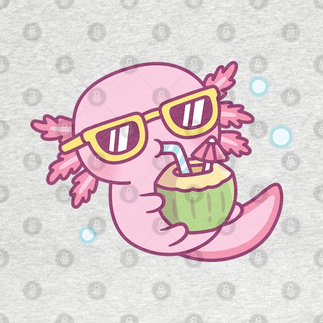 Cute Axolotl Chilling With Coconut Water by rustydoodle